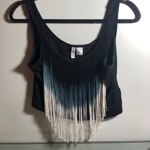 Detailed black crop top with tie dyed fringe! - Picture 1 of 3